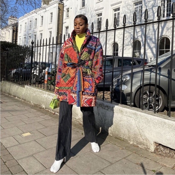 Farm Rio Patchwork Tapestry Crochet Puffer Jacket - Picture 6 of 13